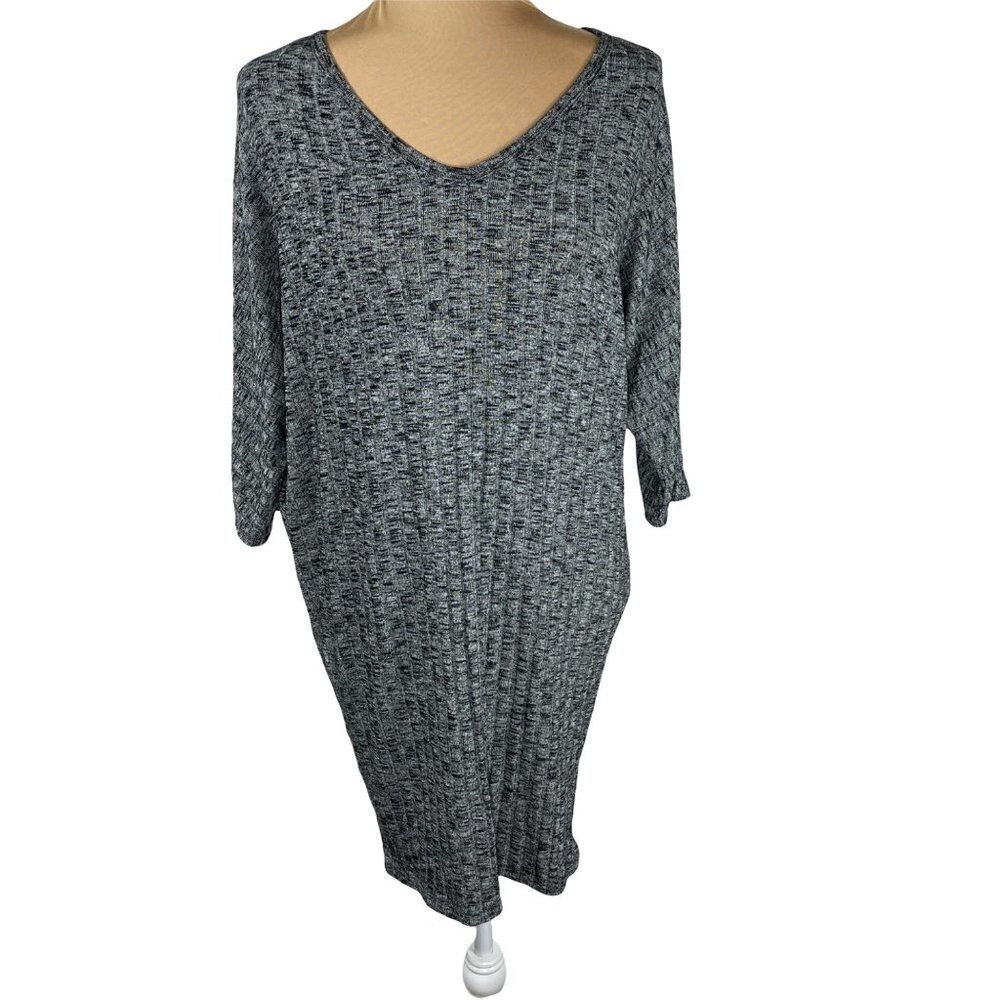 NWT Everly Sweater Dress Gray Ribbed Marled 3/4 Sleeve V-Neck M
